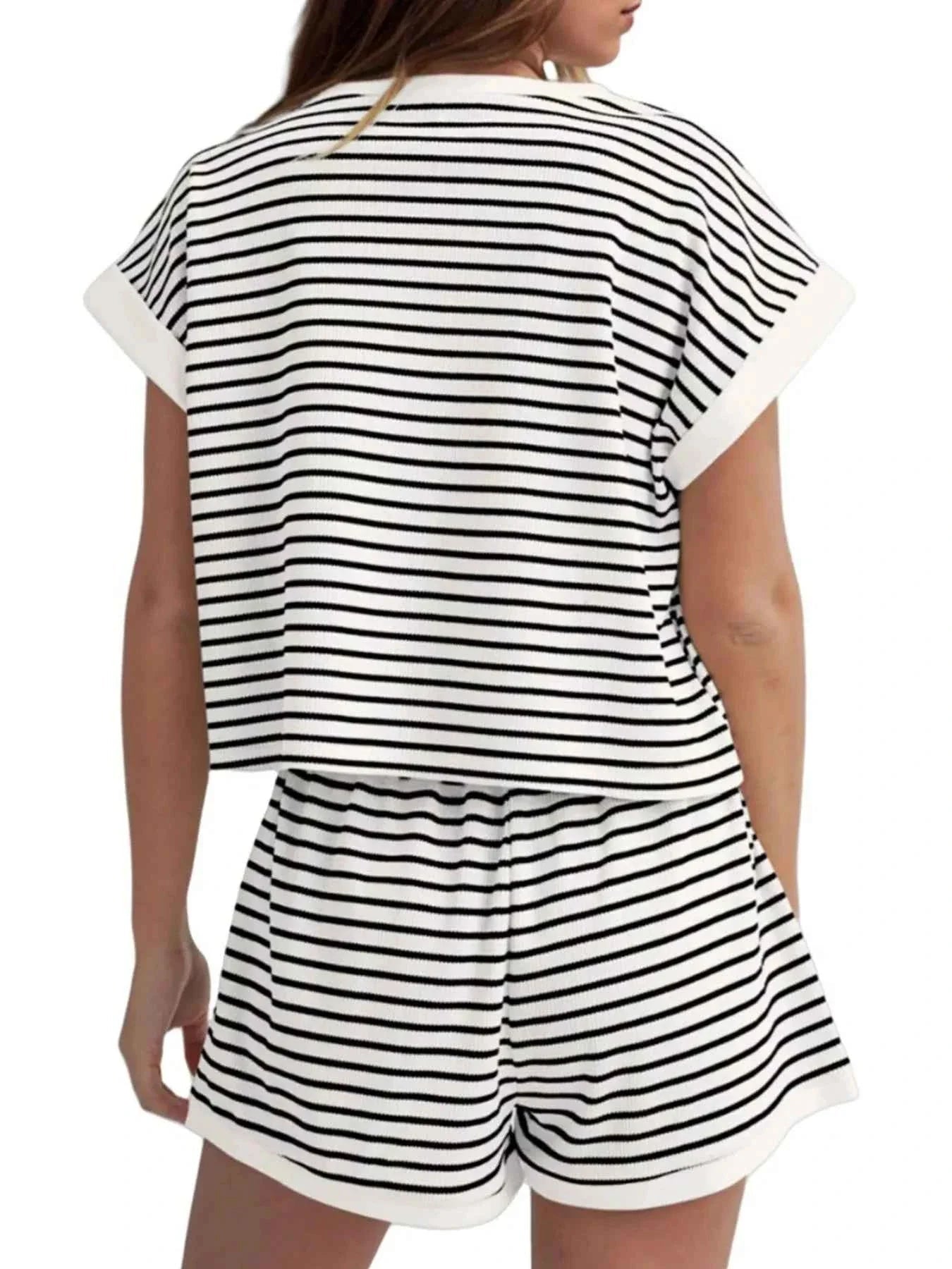 Striped Chic: Plus Size Top & Shorts Set THRIXINE