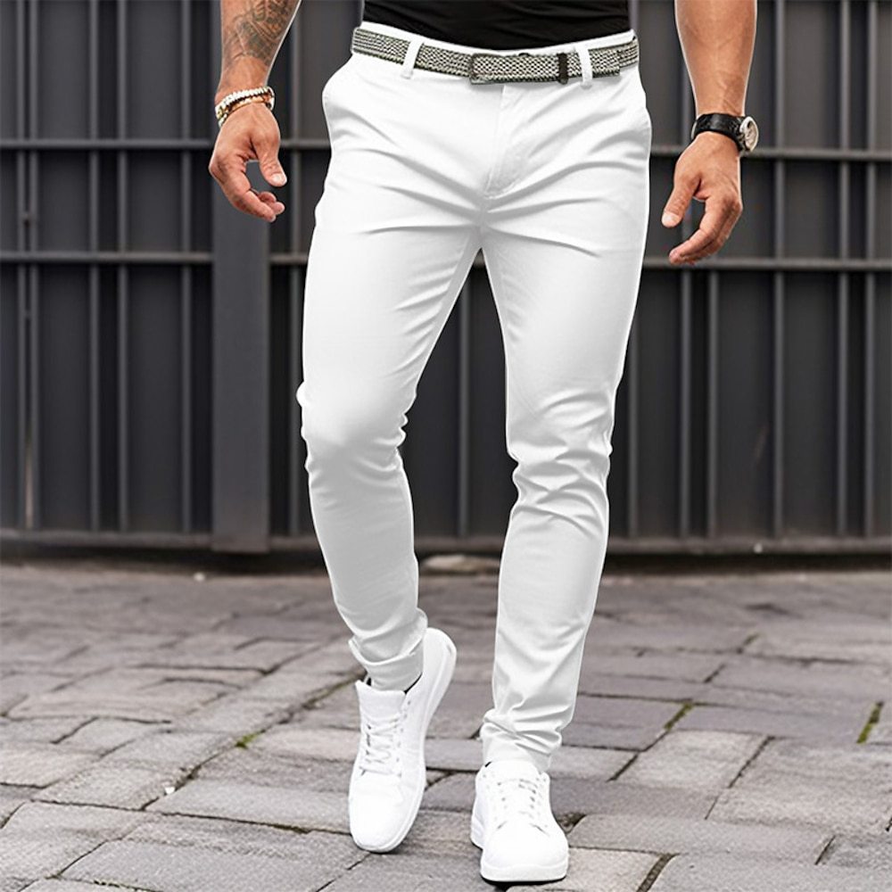 Men's Pure Color Tight Pocket Zipper Business Casual Slim-fitting Trousers Pi-Mart