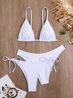 Essential Edge 3-Piece Bikini Set for Women – Solid Color High-Cut Triangle Top Two-Style Bottoms with Side Lace-Up Design & Quick-Drying Comfort – Versatile Women's Swimwear for Summer Pool Beach & Travel Stevvex