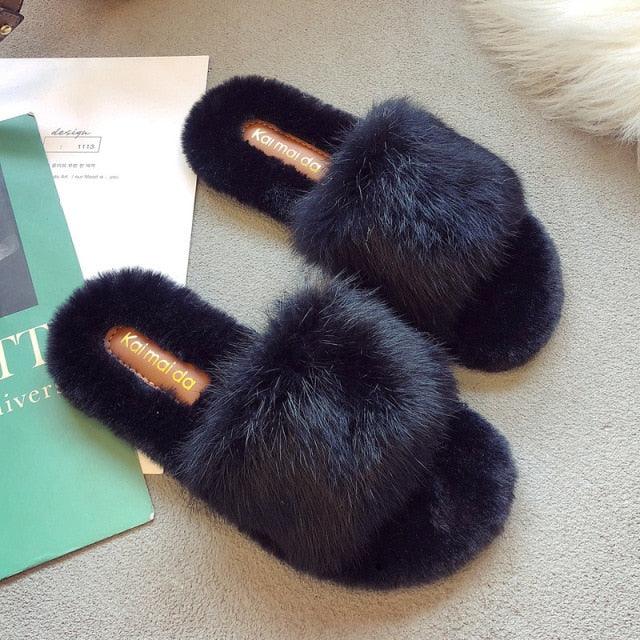 Fahion Fur Slipper For Women Keep Warm Slipper Casual Shoes Elegant Soft Plush Slipper Fuzzy Fur Slippers Soft Comfy Open Toe Slide Slippers Cozy Memory Foam Fluffy House Slippers Stevvex