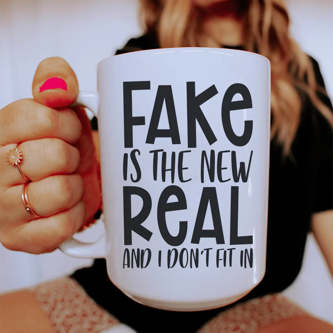 Fake Is The New Real Ceramic Mug 15 oz Peachy Sunday