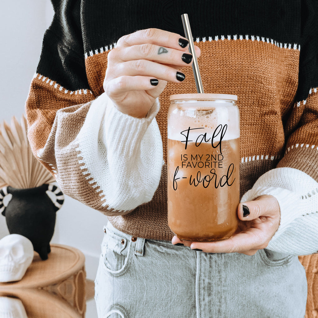 Fall 17oz Glass Tumbler With Bamboo Lid, Stainless Straws And Straw Cleaner