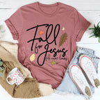 Fall For Jesus He Never Leaves Tee