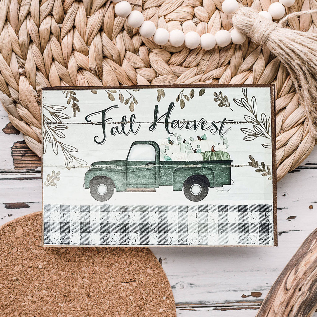 Fall Harvest Wooden Tiered Tray Sign 6x4x1 Rustic Halloween Home Decor BandsCo Straps