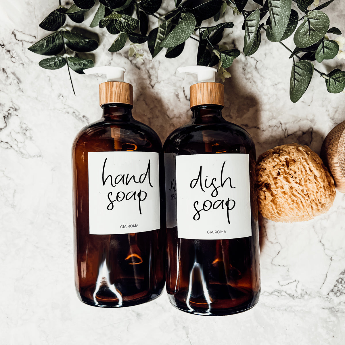 32 Oz Amber Glass Reusable Dispenser Bottle For Soap Laundry Mouthwash Refillable Pump Included BandsCo Straps