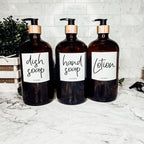 32 Oz Amber Glass Reusable Dispenser Bottle For Soap Laundry Mouthwash Refillable Pump Included BandsCo Straps
