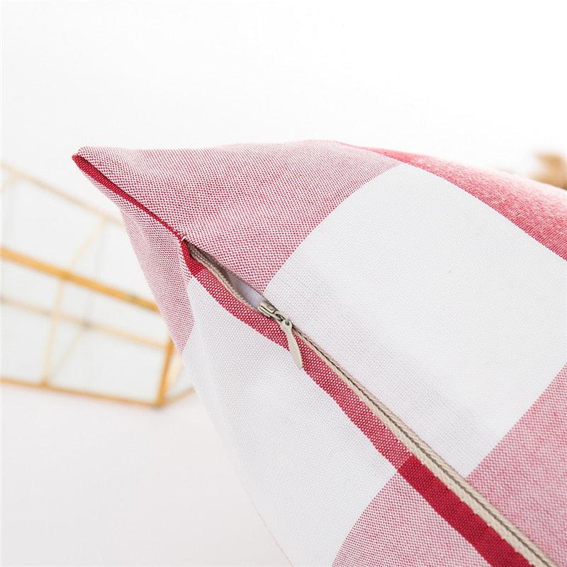 Farmhouse Plaid Striped Linen Cotton Pillow Covers Outdoor Plaid Square Pillow Cushion Case Cotton Linen Throw Pillow Covers Sofa Chair Decorative Cotton Cushions Cover Red Green Blue Pillowcase Stevvex