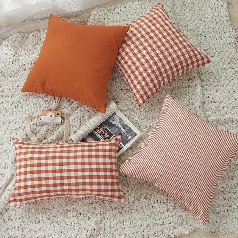 Farmhouse Plaid Striped Linen Cotton Pillow Covers Outdoor Plaid Square Pillow Cushion Case Cotton Linen Throw Pillow Covers Sofa Chair Decorative Cotton Cushions Cover Red Green Blue Pillowcase Stevvex