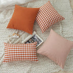 Farmhouse Plaid Striped Linen Cotton Pillow Covers Outdoor Plaid Square Pillow Cushion Case Cotton Linen Throw Pillow Covers Sofa Chair Decorative Cotton Cushions Cover Red Green Blue Pillowcase Stevvex