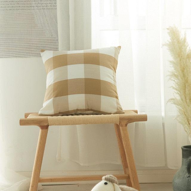 Farmhouse Plaid Striped Linen Cotton Pillow Covers Outdoor Plaid Square Pillow Cushion Case Cotton Linen Throw Pillow Covers Sofa Chair Decorative Cotton Cushions Cover Red Green Blue Pillowcase Stevvex