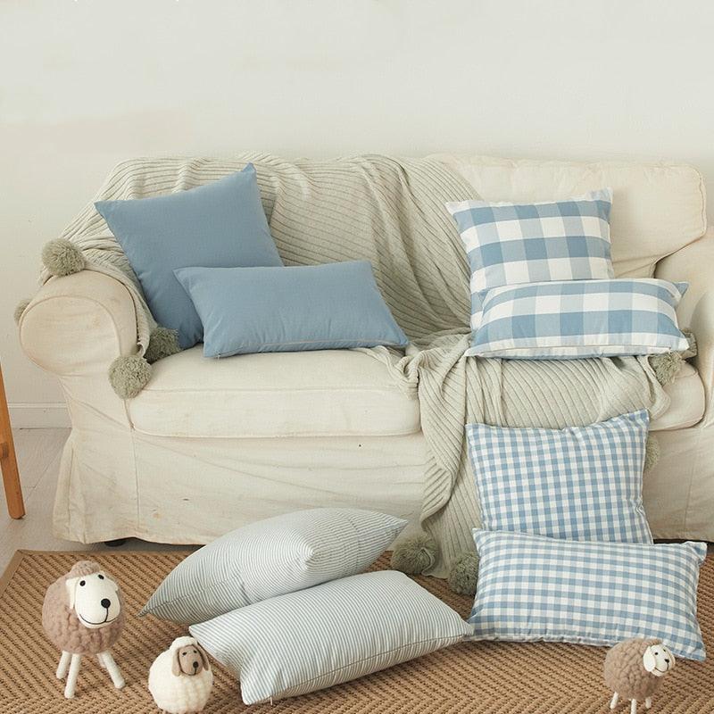 Farmhouse Plaid Striped Linen Cotton Pillow Covers Outdoor Plaid Square Pillow Cushion Case Cotton Linen Throw Pillow Covers Sofa Chair Decorative Cotton Cushions Cover Red Green Blue Pillowcase Stevvex