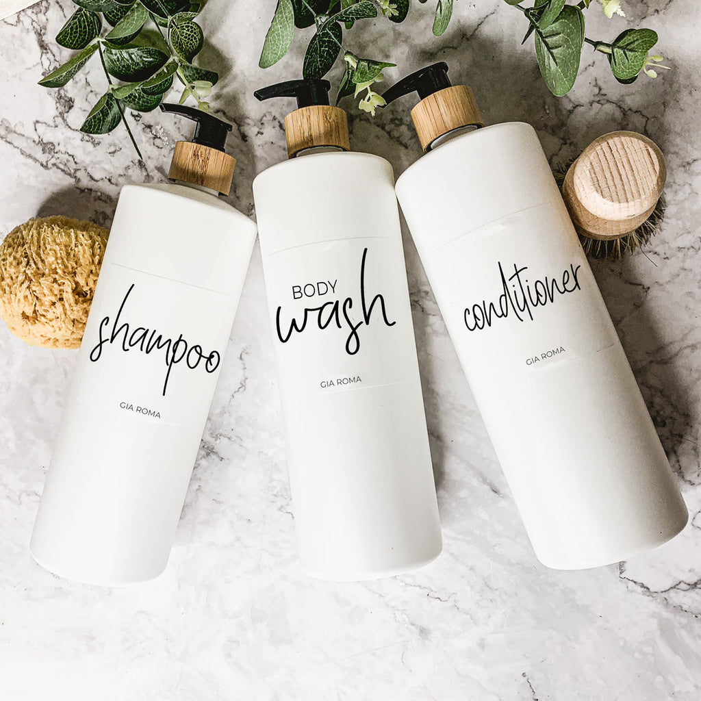 32oz White Plastic Refillable Dispenser Bottles - Reusable Soap Lotion Pump BandsCo Straps