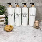 32oz White Plastic Refillable Dispenser Bottles - Reusable Soap Lotion Pump BandsCo Straps