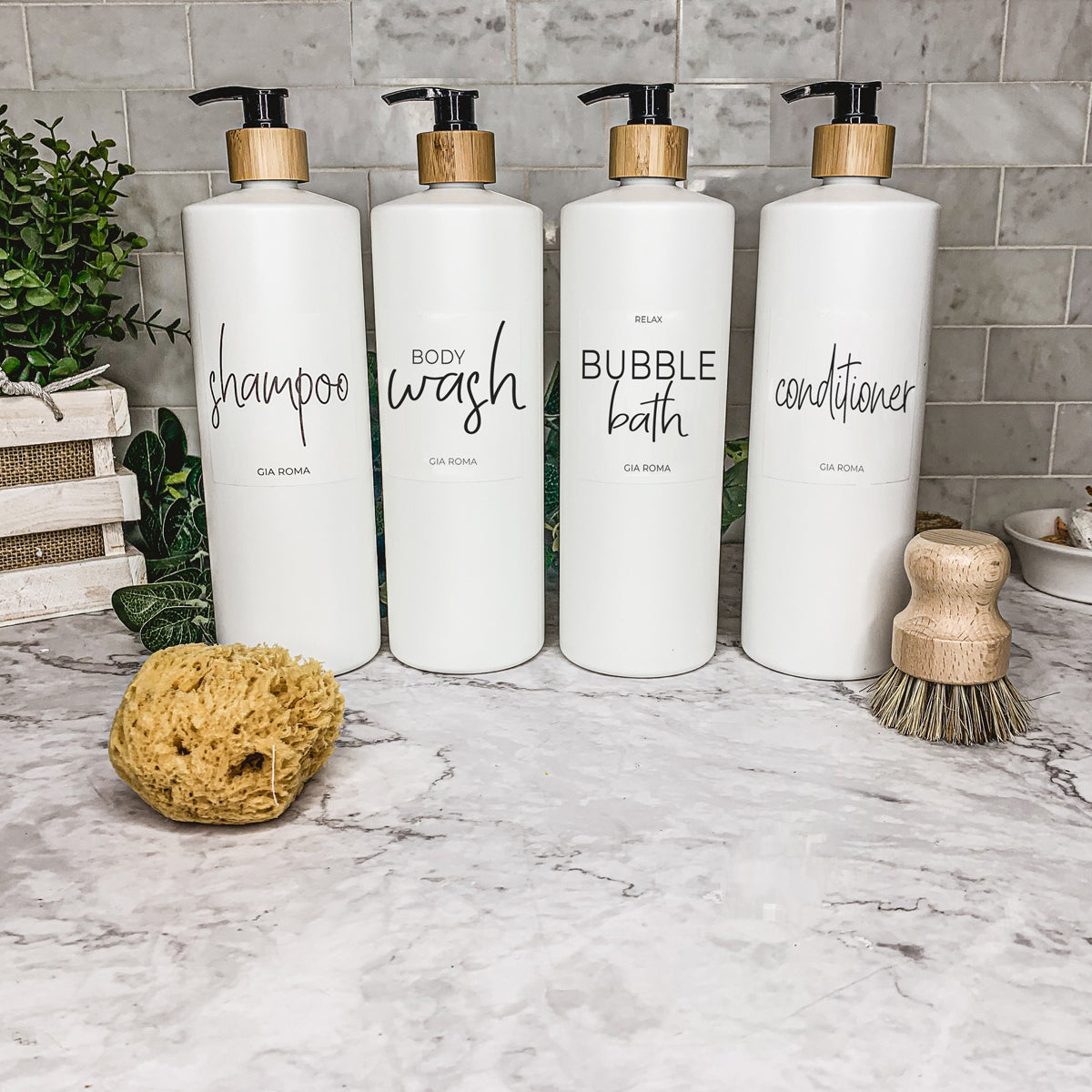 32oz White Plastic Refillable Dispenser Bottles - Reusable Soap Lotion Pump BandsCo Straps