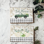 Fall Harvest Wooden Tiered Tray Sign 6x4x1 Rustic Halloween Home Decor BandsCo Straps