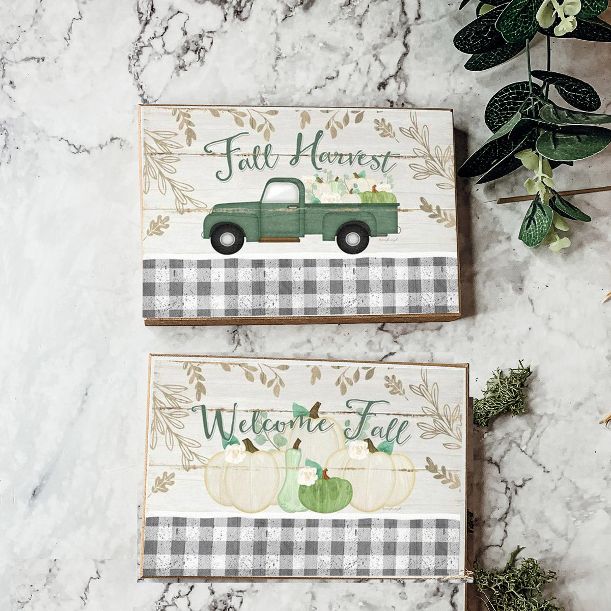 Fall Harvest Wooden Tiered Tray Sign 6x4x1 Rustic Halloween Home Decor BandsCo Straps