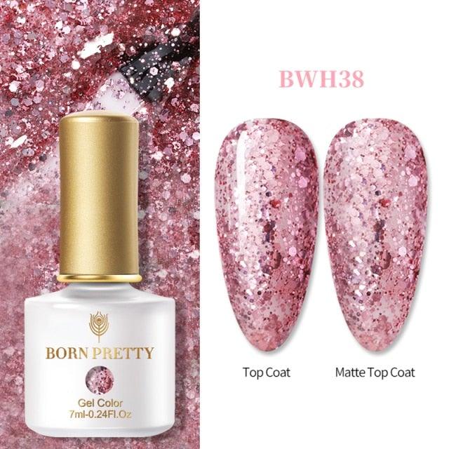 Fashion 2022 New Womens Colorful Nail Gel Polish Modern Glitter Pink Purple UV Diamond Stylish Design Nail Colors Gel For Girls and Women In Shinny Trend Color Stevvex