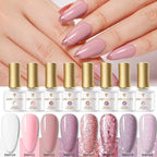 Fashion 2022 New Womens Colorful Nail Gel Polish Modern Glitter Pink Purple UV Diamond Stylish Design Nail Colors Gel For Girls and Women In Shinny Trend Color Stevvex