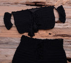 Fashion Beach Bikini Set Knitting Swimsuit Crochet Style Off Shoulder Bathing Handmade Tassels Bikini Bra Two Piece Beach Outfits For Women Crochet Tassels Hollow Out Bikini Bra Top Skirt Cover Up Dress Stevvex