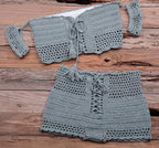 Fashion Beach Bikini Set Knitting Swimsuit Crochet Style Off Shoulder Bathing Handmade Tassels Bikini Bra Two Piece Beach Outfits For Women Crochet Tassels Hollow Out Bikini Bra Top Skirt Cover Up Dress Stevvex