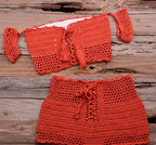 Fashion Beach Bikini Set Knitting Swimsuit Crochet Style Off Shoulder Bathing Handmade Tassels Bikini Bra Two Piece Beach Outfits For Women Crochet Tassels Hollow Out Bikini Bra Top Skirt Cover Up Dress Stevvex
