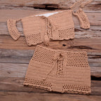 Fashion Beach Bikini Set Knitting Swimsuit Crochet Style Off Shoulder Bathing Handmade Tassels Bikini Bra Two Piece Beach Outfits For Women Crochet Tassels Hollow Out Bikini Bra Top Skirt Cover Up Dress Stevvex