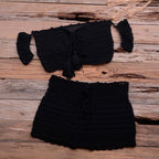 Fashion Beach Bikini Set Knitting Swimsuit Crochet Style Off Shoulder Bathing Handmade Tassels Bikini Bra Two Piece Beach Outfits For Women Crochet Tassels Hollow Out Bikini Bra Top Skirt Cover Up Dress Stevvex
