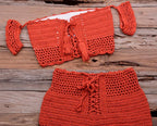 Fashion Beach Bikini Set Knitting Swimsuit Crochet Style Off Shoulder Bathing Handmade Tassels Bikini Bra Two Piece Beach Outfits For Women Crochet Tassels Hollow Out Bikini Bra Top Skirt Cover Up Dress Stevvex
