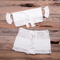 Fashion Beach Bikini Set Knitting Swimsuit Crochet Style Off Shoulder Bathing Handmade Tassels Bikini Bra Two Piece Beach Outfits For Women Crochet Tassels Hollow Out Bikini Bra Top Skirt Cover Up Dress Stevvex