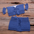 Fashion Beach Bikini Set Knitting Swimsuit Crochet Style Off Shoulder Bathing Handmade Tassels Bikini Bra Two Piece Beach Outfits For Women Crochet Tassels Hollow Out Bikini Bra Top Skirt Cover Up Dress Stevvex