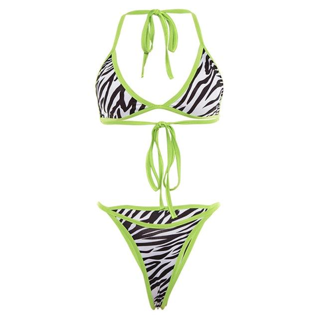 Fashion Bikini Set Bikinis Stripes Lace Up String Two-Piece Swimsuit Mini Bikini Swimwear Padded Two Piece Triangle Bikini Set Summer Breathable Beach Swimsuits For Women Stevvex