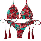 Fashion Bikini Set Bikinis Stripes Lace Up String Two-Piece Swimsuit Mini Bikini Swimwear Padded Two Piece Triangle Bikini Set Summer Breathable Beach Swimsuits For Women Stevvex