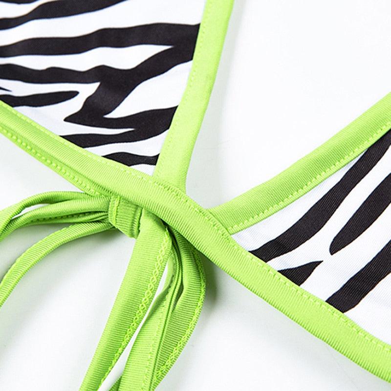 Fashion Bikini Set Bikinis Stripes Lace Up String Two-Piece Swimsuit Mini Bikini Swimwear Padded Two Piece Triangle Bikini Set Summer Breathable Beach Swimsuits For Women Stevvex