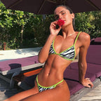 Fashion Bikini Set Bikinis Stripes Lace Up String Two-Piece Swimsuit Mini Bikini Swimwear Padded Two Piece Triangle Bikini Set Summer Breathable Beach Swimsuits For Women Stevvex