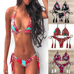 Fashion Bikini Set Bikinis Stripes Lace Up String Two-Piece Swimsuit Mini Bikini Swimwear Padded Two Piece Triangle Bikini Set Summer Breathable Beach Swimsuits For Women Stevvex