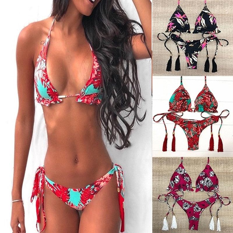 Fashion Bikini Set Bikinis Stripes Lace Up String Two-Piece Swimsuit Mini Bikini Swimwear Padded Two Piece Triangle Bikini Set Summer Breathable Beach Swimsuits For Women Stevvex