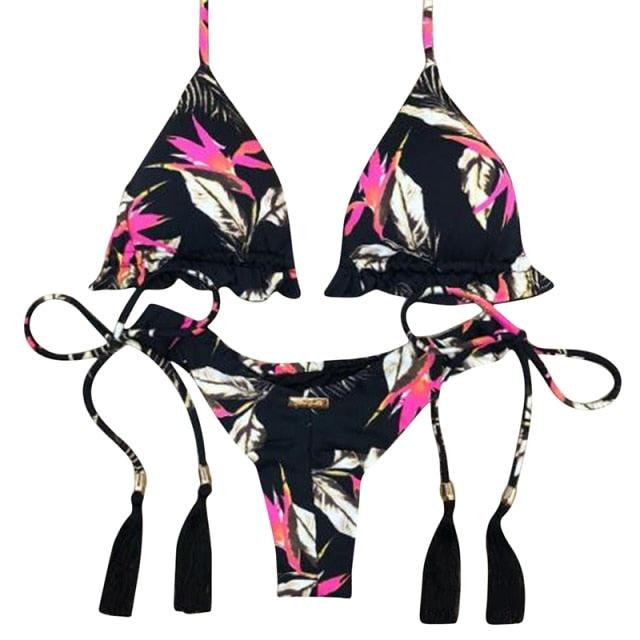 Fashion Bikini Set Bikinis Stripes Lace Up String Two-Piece Swimsuit Mini Bikini Swimwear Padded Two Piece Triangle Bikini Set Summer Breathable Beach Swimsuits For Women Stevvex