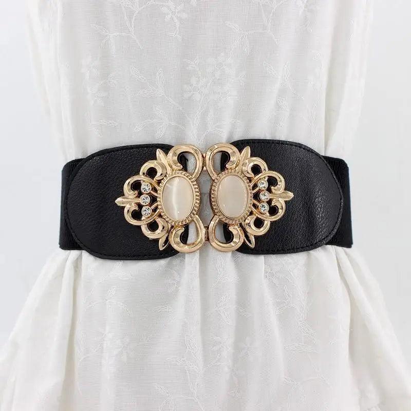 Fashion Black Elastic Waistband One-Piece Dress Women Decorative Belt Elegant Women's Style Party Dress Belts Stevvex