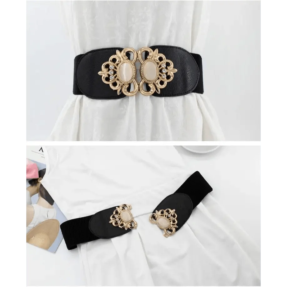 Fashion Black Elastic Waistband One-Piece Dress Women Decorative Belt Elegant Women's Style Party Dress Belts Stevvex