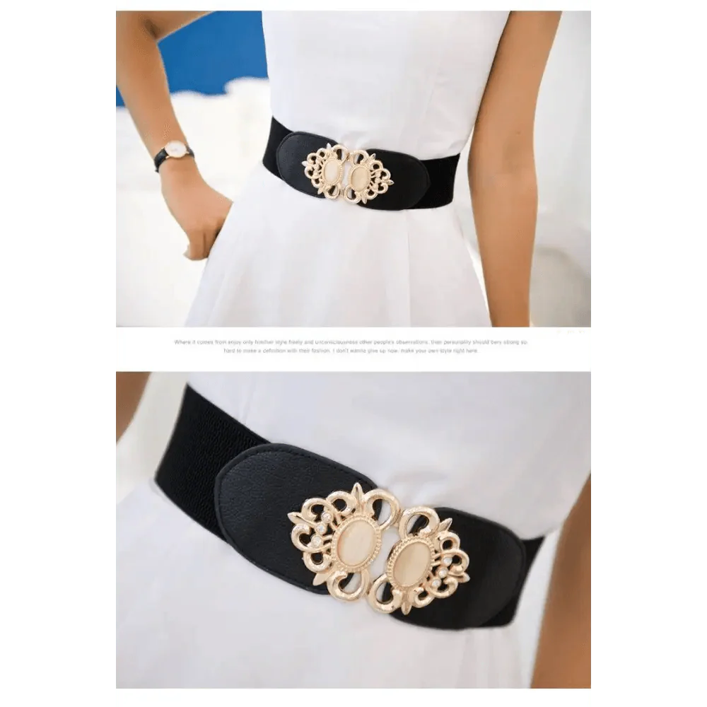 Fashion Black Elastic Waistband One-Piece Dress Women Decorative Belt Elegant Women's Style Party Dress Belts Stevvex