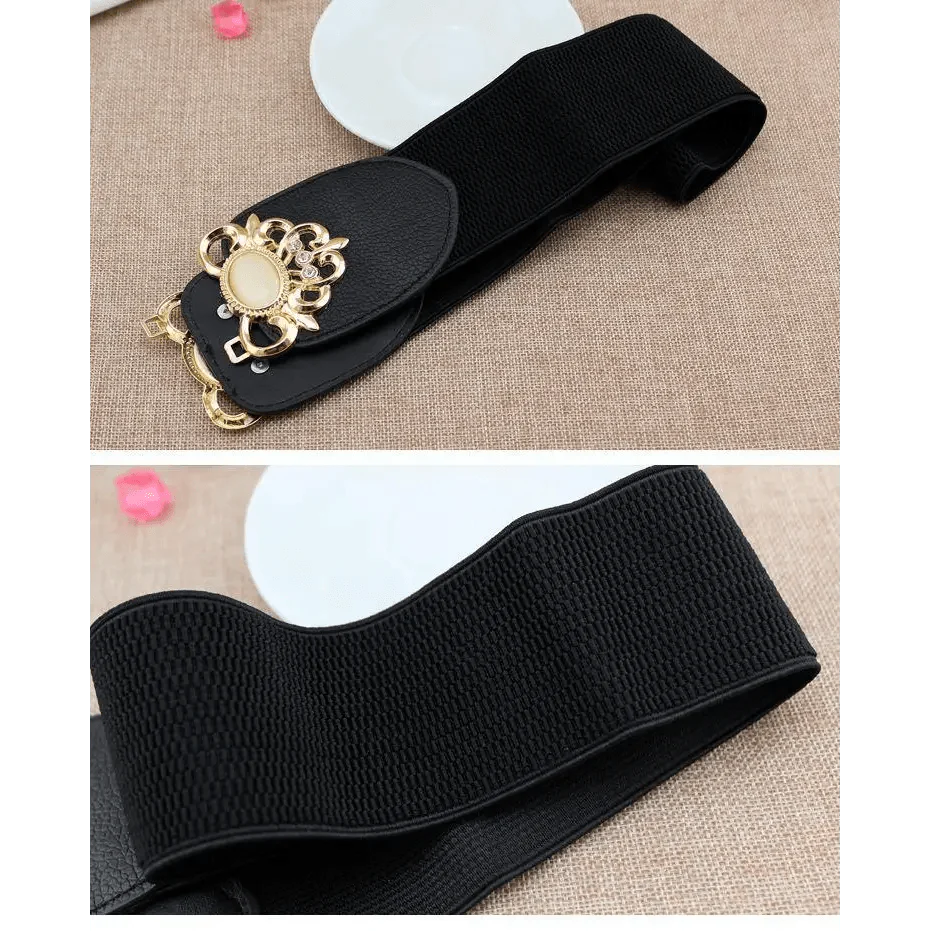 Fashion Black Elastic Waistband One-Piece Dress Women Decorative Belt Elegant Women's Style Party Dress Belts Stevvex