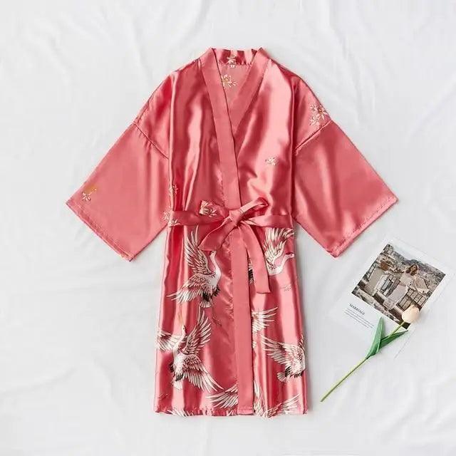 Fashion Blue Floral Bird Print Stylish Bathrobes Modern Comfortable Design Silk Soft Sleepwear For Women Stevvex