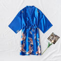 Fashion Blue Floral Bird Print Stylish Bathrobes Modern Comfortable Design Silk Soft Sleepwear For Women Stevvex