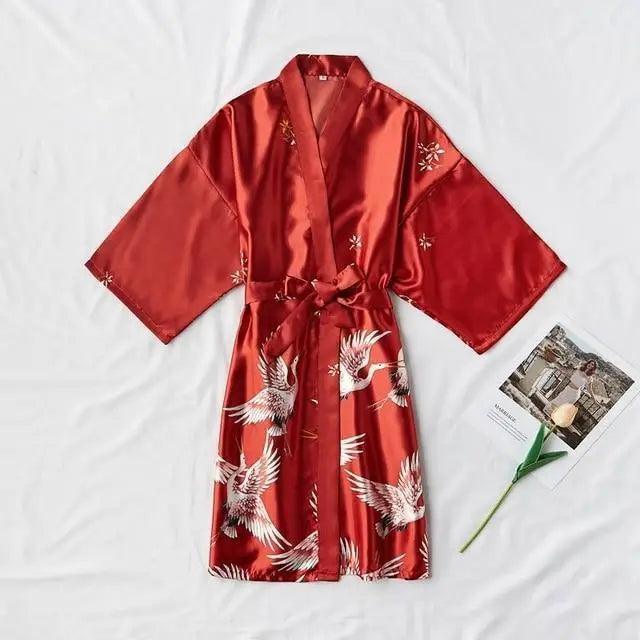 Fashion Blue Floral Bird Print Stylish Bathrobes Modern Comfortable Design Silk Soft Sleepwear For Women Stevvex