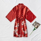 Fashion Blue Floral Bird Print Stylish Bathrobes Modern Comfortable Design Silk Soft Sleepwear For Women Stevvex