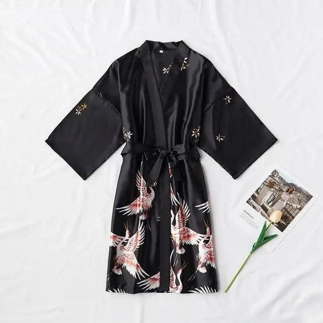 Fashion Blue Floral Bird Print Stylish Bathrobes Modern Comfortable Design Silk Soft Sleepwear For Women Stevvex