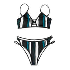Fashion Blue White Women Striped Bikini Sets Swimsuit Women Halter Top Bikini High Waist Bathing Suits Bandage Two Piece Swimsuit Two Pieces Swimwear Women Summer Beach Adjustable Bathing Suit