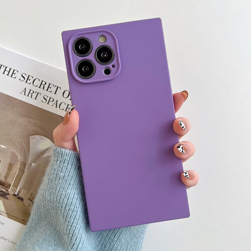 Fashion Candy Color Square Soft Silicone Phone Case For iPhone 13 11 12 Pro Max Bumper Shockproof Cover Square Silicone Camera Case Ultra Thin Lightweight Silky Soft Case Compatible with iPhone Stevvex