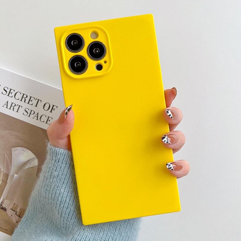 Fashion Candy Color Square Soft Silicone Phone Case For iPhone 13 11 12 Pro Max Bumper Shockproof Cover Square Silicone Camera Case Ultra Thin Lightweight Silky Soft Case Compatible with iPhone Stevvex