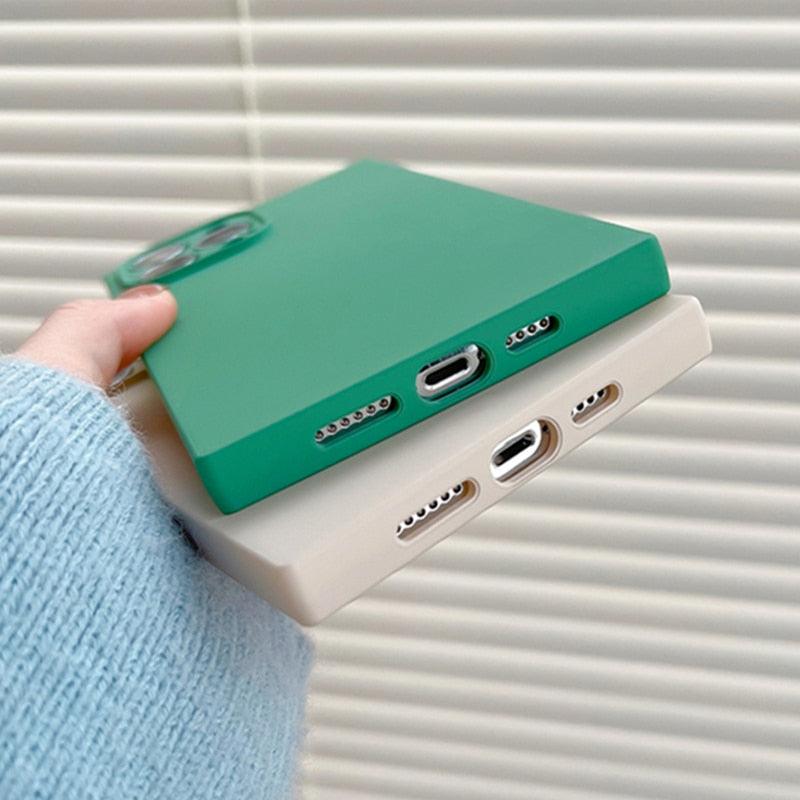 Fashion Candy Color Square Soft Silicone Phone Case For iPhone 13 11 12 Pro Max Bumper Shockproof Cover Square Silicone Camera Case Ultra Thin Lightweight Silky Soft Case Compatible with iPhone Stevvex